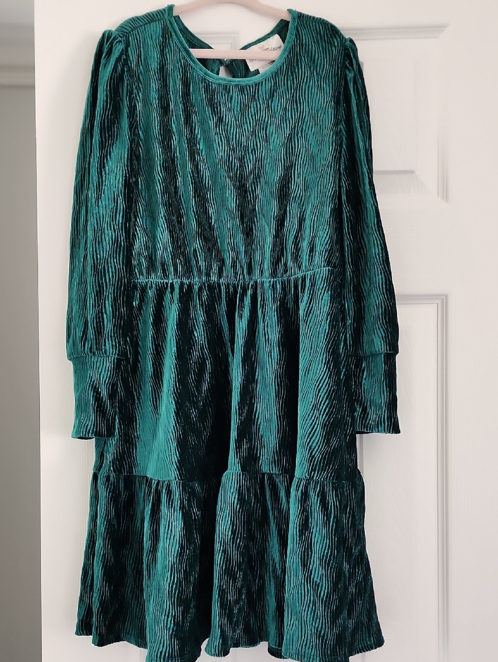 Rare Editions Teal Textured Long Sleeve Tiered Dress